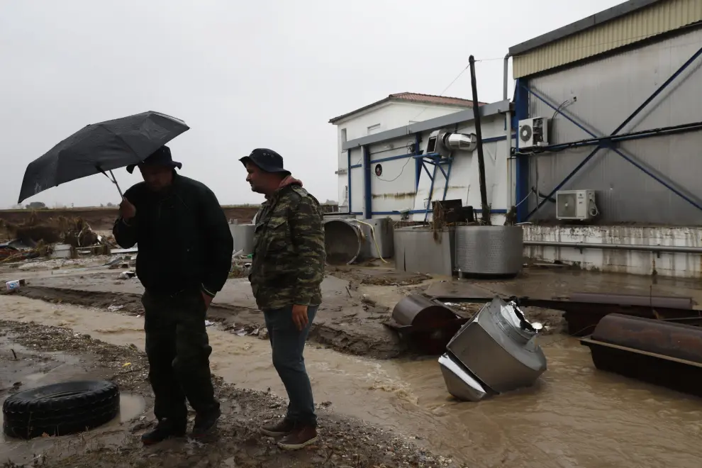 Two men stand outside a damaged business after a rainstorm, in Nea Lefki village, near Larissa, central Greece, Wednesday, Sept. 6, 2023. Severe rainstorms that lashed parts of Greece, Turkey and Bulgaria have caused several deaths as rescuers continue searching for missing people. (AP Photo/Vaggelis Kousioras)


Associated Press/LaPresse
Only Italy and Spain
