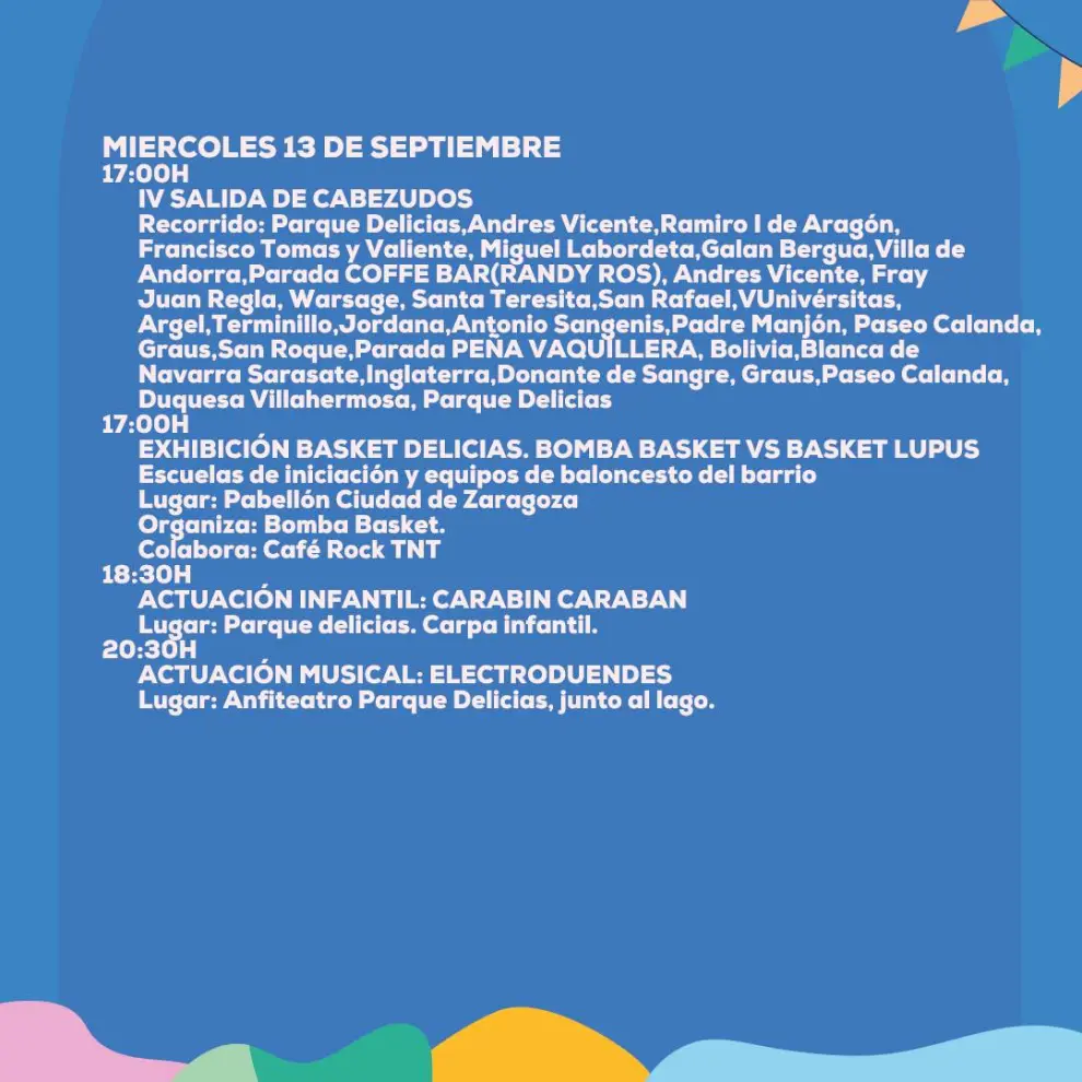 Programa de Fiestas Delicias miércoles 13 de septiembre