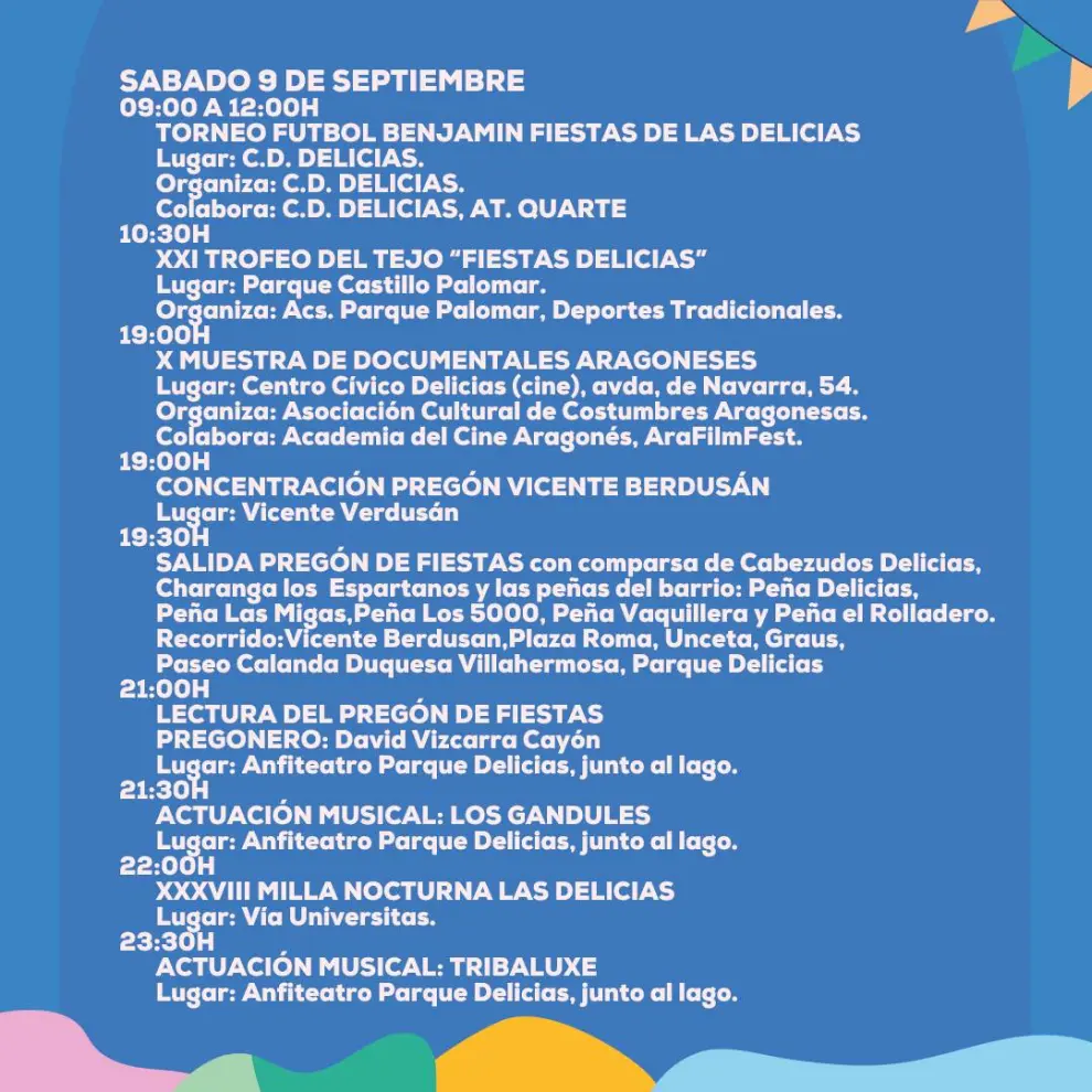 Programa de Fiestas Delicias sábado 9 de septiembre