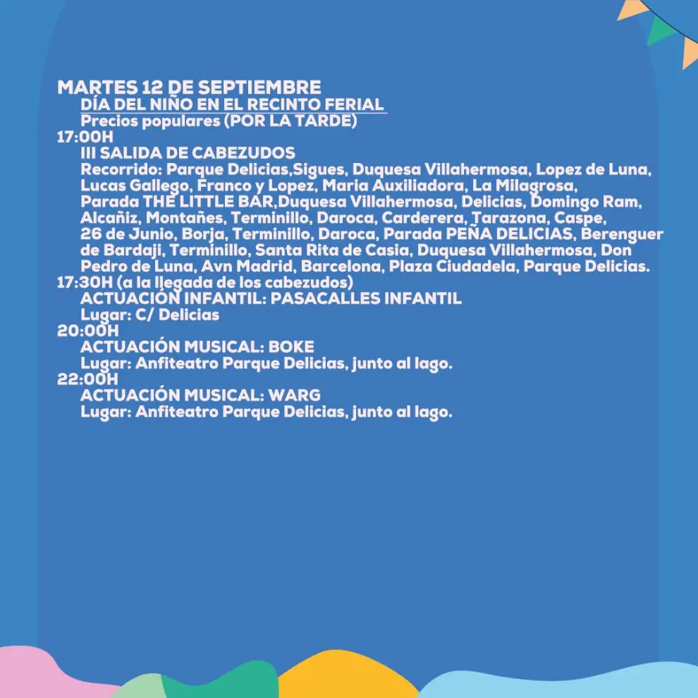 Programa de Fiestas Delicias martes 12 de septiembre