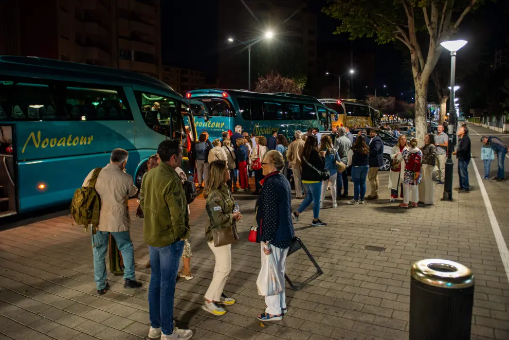 Autobuses fletados por el PP desde distintas ciudades para acudir a la concentración contra la aministía este 24 de septiembre en Madrid.