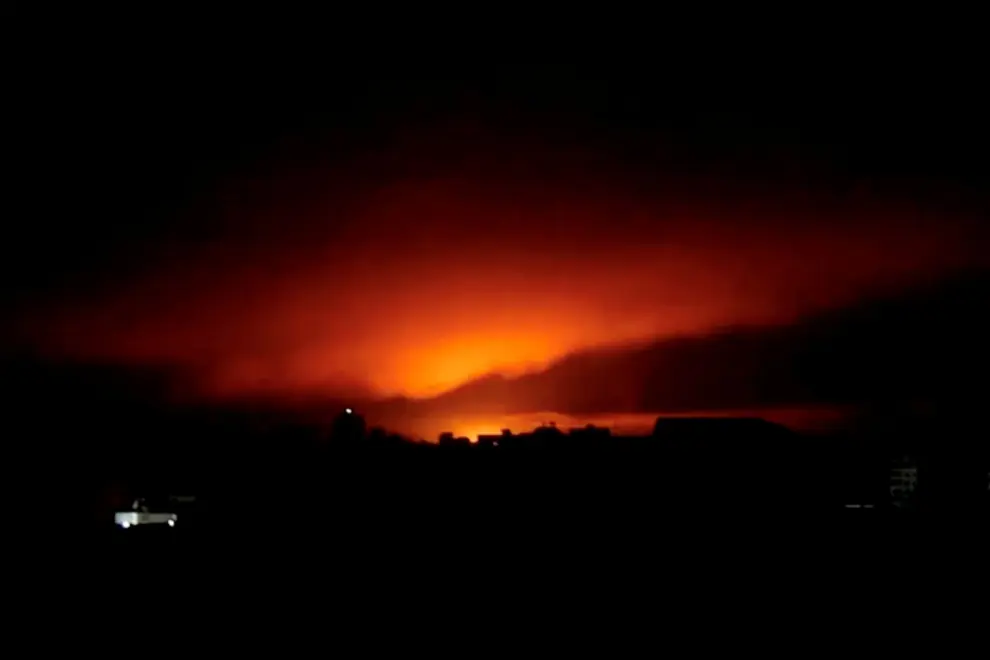 Smoke and flames rise as Israeli air strikes bombard Gaza as seen from Gaza City in this still picture taken from a video, October 14, 2023. REUTERS/Reuters TV ISRAEL-PALESTINIANS/