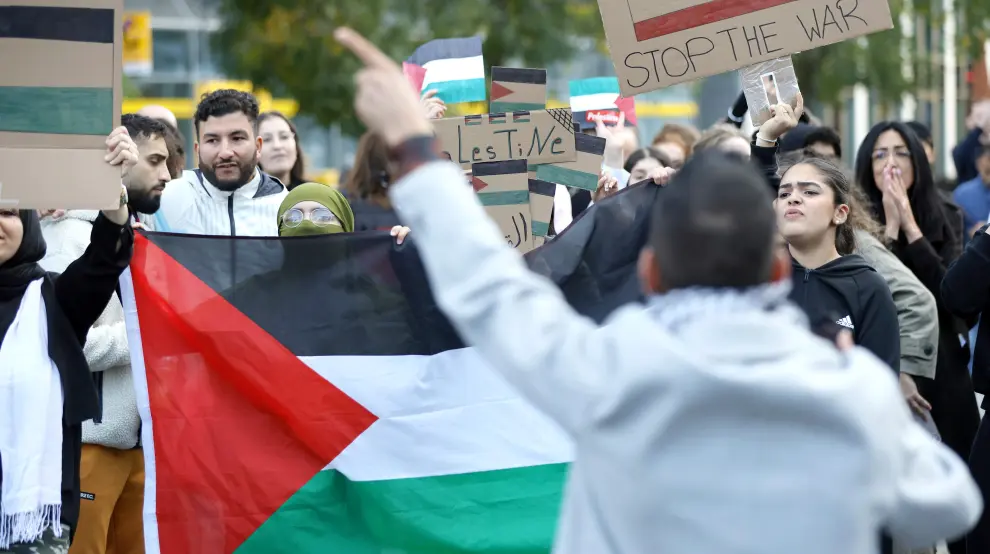 Una marcha solidaria a favor del pueblo palestino en Alemania.
