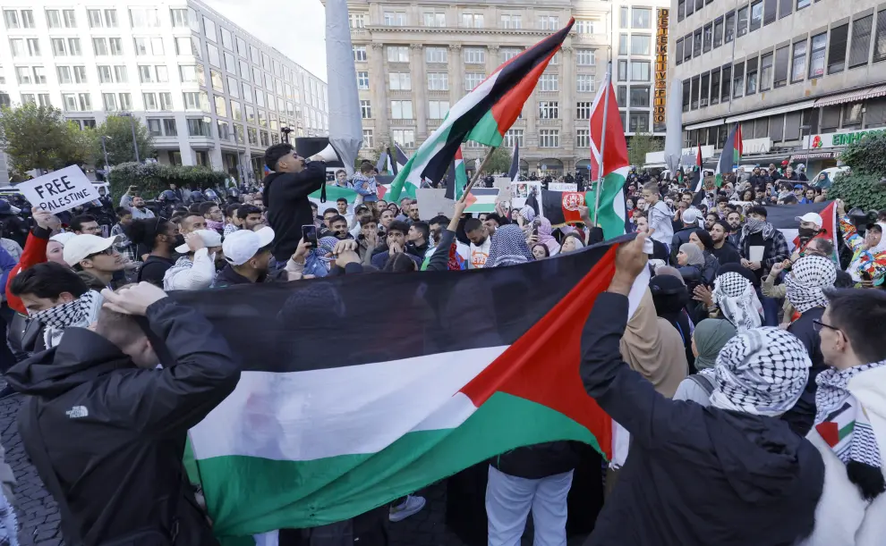 Una marcha solidaria a favor del pueblo palestino en Alemania.