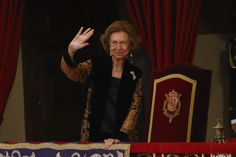 OVIEDO, 20/10/2023.- La reina Sofía durante la gala de la 43º edición de los Premios Princesa de Asturias que se celebra este viernes en el Teatro Campoamor, en Oviedo. EFE/Chema Moya
