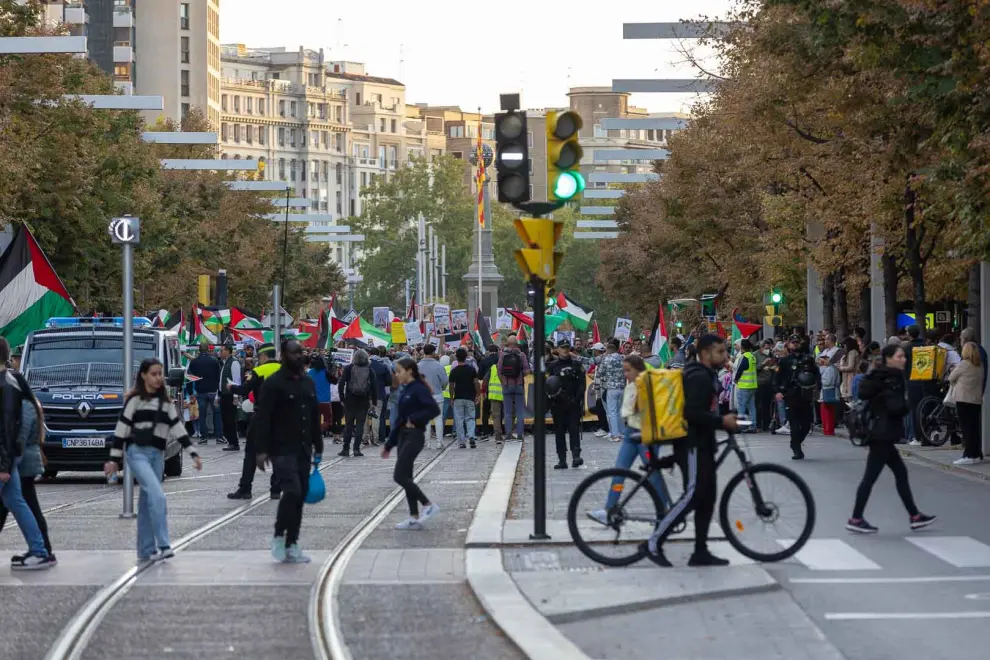 Manifestación en apoyo al pueblo palestino, celebrada este sábado en Zaragoza.