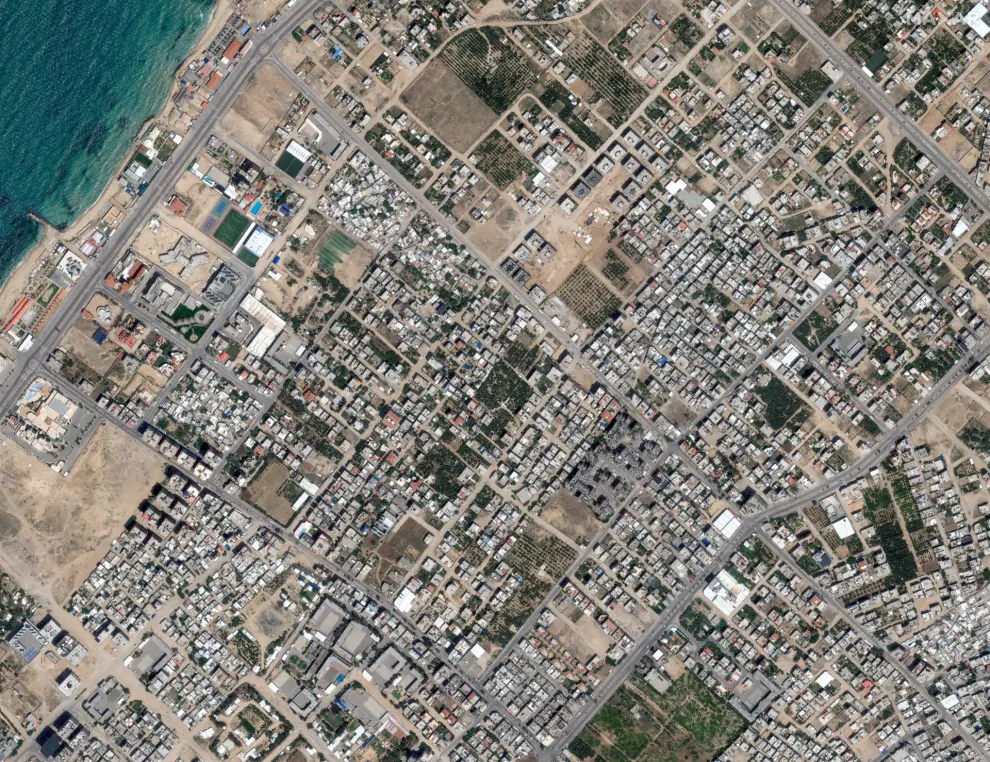 Vista de satélite de Al-Karama en la Franja de Gaza el 10 de mayo