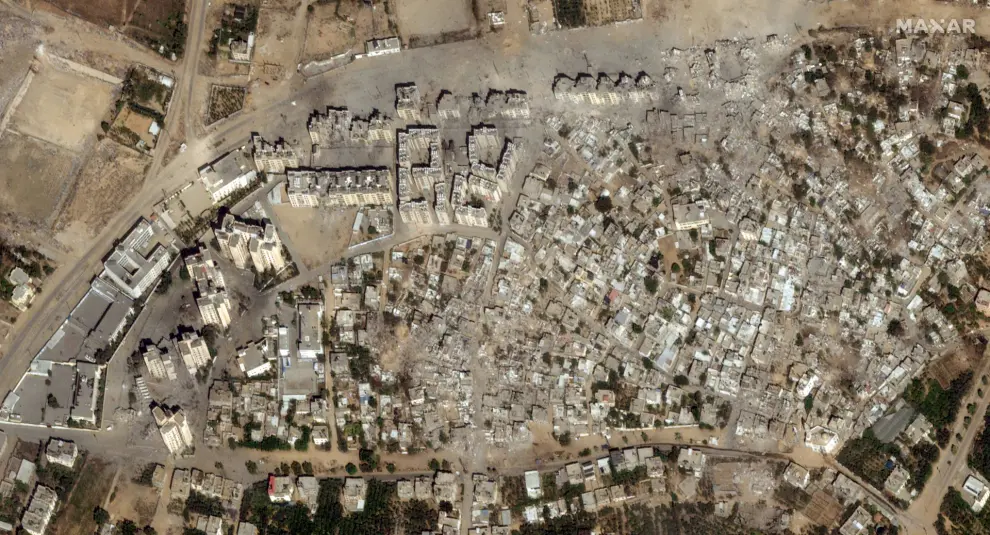 Satellite view shows damaged areas in the Palestinian city of Beit Hanoun, due to the ongoing conflict between Israel and Hamas, northern Gaza Strip, October 21, 2023.   Maxar Technologies/Handout via REUTERS    THIS IMAGE HAS BEEN SUPPLIED BY A THIRD PARTY. MANDATORY CREDIT. NO RESALES. NO ARCHIVES.  MUST NOT OBSCURE LOGO
