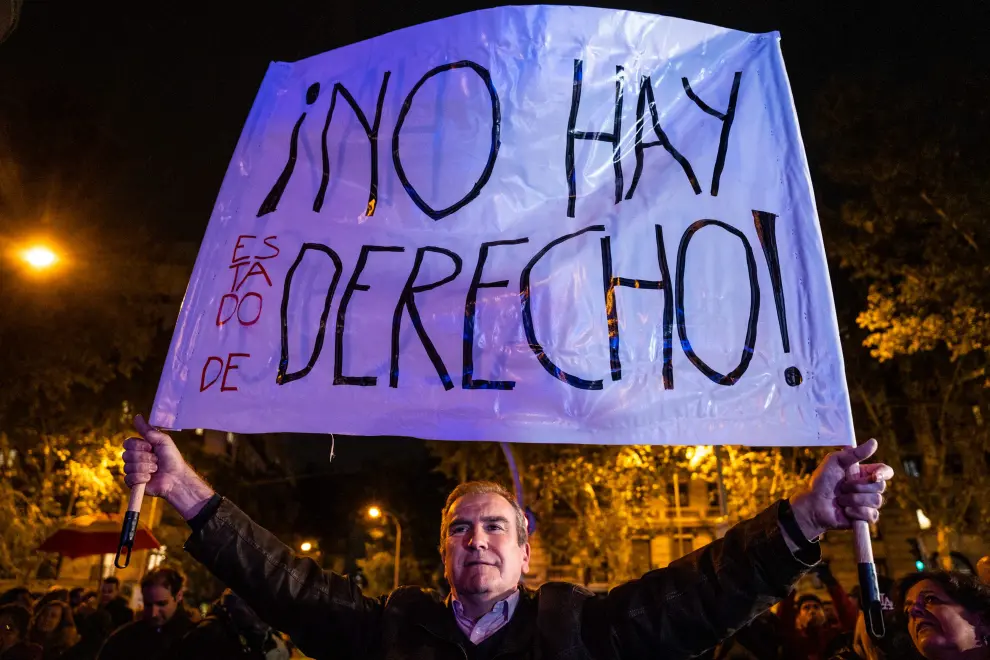 Protesta de este miércoles en la calle Ferraz de Madrid