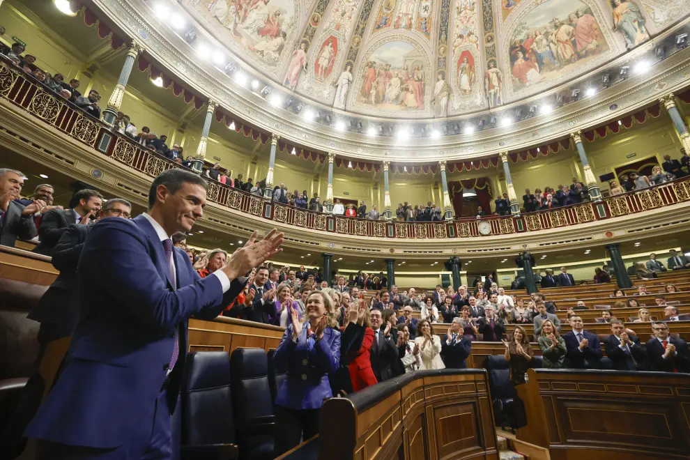 MADRID, 16/11/2023.- El secretario general del PSOE, Pedro Sánchez, ha sido reeligedo como presidente del Gobierno `por mayoría absoluta. EFE/Javier Lizon
