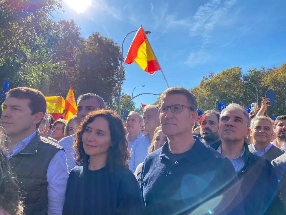 Azcón en la protesta de Madrid contra la amnistía de Sánchez
