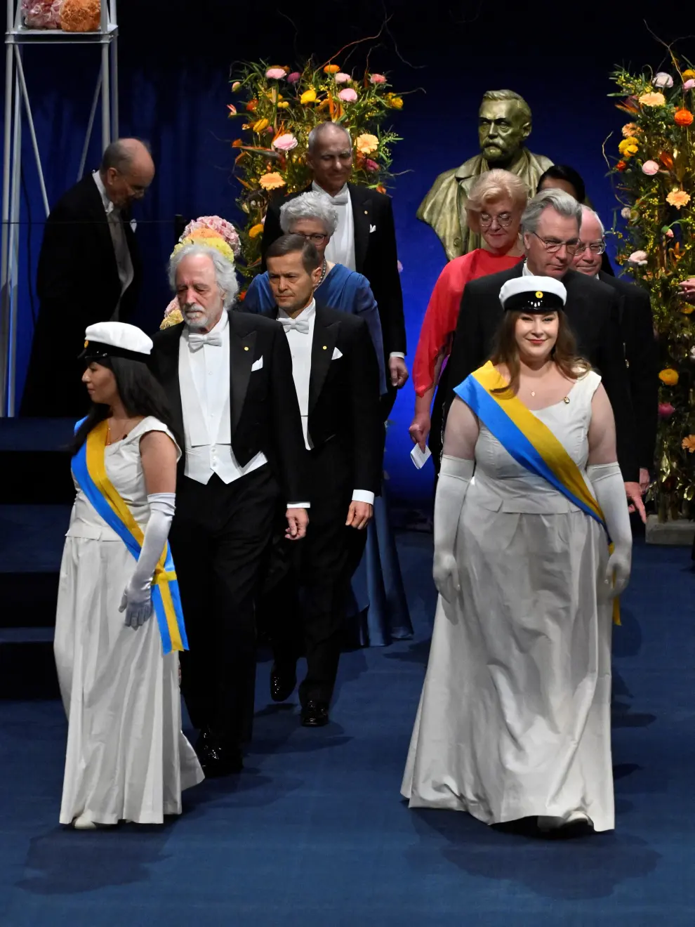 The Nobel laureates in physics Pierre Agostini, Ferenc Krausz and Anne LHuillier arrive at the Nobel Prize award ceremony at the Concert Hall in Stockholm, Sweden on December 10, 2023. Claudio Bresciani/TT News Agency/via REUTERS      ATTENTION EDITORS - THIS IMAGE WAS PROVIDED BY A THIRD PARTY. SWEDEN OUT. NO COMMERCIAL OR EDITORIAL SALES IN SWEDEN. [[[REUTERS VOCENTO]]] NOBEL-PRIZE/