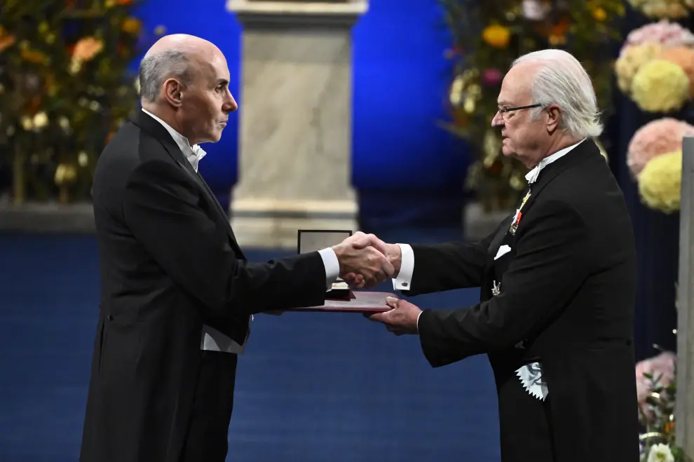 The Nobel Prize ceremony at the Concert Hall in Stockholm, Sweden on December 10, 2023. Claudio Bresciani/TT News Agency/via REUTERS      ATTENTION EDITORS - THIS IMAGE WAS PROVIDED BY A THIRD PARTY. SWEDEN OUT. NO COMMERCIAL OR EDITORIAL SALES IN SWEDEN. [[[REUTERS VOCENTO]]] NOBEL-PRIZE/