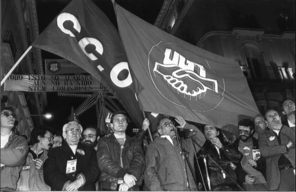 Imágenes de la manifestación central de Madrid con Nicolás Redondo de UGT el 14 de diciembre de 1988