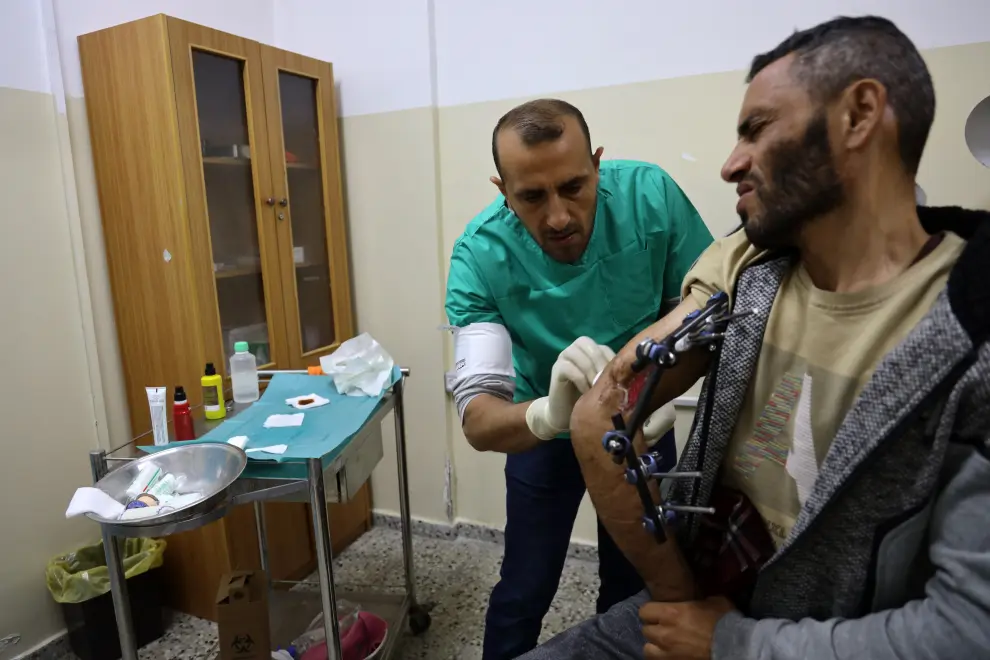 Nurses perform dressing changes and healings of wounds in the dressing room of the clinic. This activity is performed in hospitals, but in this situation the primary healthcare also takes care not only of injuries and their dressing changes, but even as a mild emergency, also recent injuries, wounds, stitching or incisions. Around 300 patients a day arrive at Al-Shaboura clinic in Rafah, Gaza, that was re-opened on December 9.

On December 9, MSF team in Rafah reopened Al-Shaboura clinic, that had been closed since the beginning of the war. Since then, the number of patients has been increasing, and the teams are now seeing up to 300 patients a day. The dire conditions, lack of medical care, water, sanitation, and food are posing a serious risk to public health; children being among the most vulnerable and impacted. The need for increased and unhindered humanitarian aid is acute in Rafah, which has become the most densely populated area in the Gaza strip.