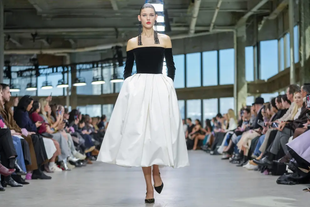 The Carolina Herrera collection is modeled during Fashion Week, Monday, Feb. 12, 2024, in New York. (AP Photo/Mary Altaffer)