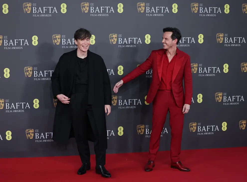 Cillian Murphy and Andrew Scott pose as they arrive at the 2024 British Academy of Film and Television Awards (BAFTA) at the Royal Festival Hall in the Southbank Centre, London, Britain, February 18, 2024. REUTERS/Isabel Infantes [[[REUTERS VOCENTO]]] AWARDS-BAFTA/