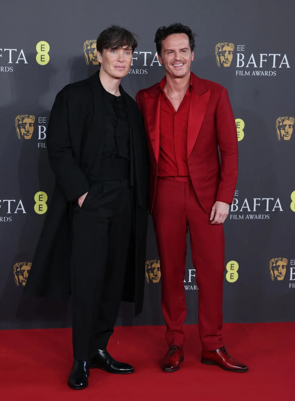 Cillian Murphy and Andrew Scott pose as they arrive at the 2024 British Academy of Film and Television Awards (BAFTA) at the Royal Festival Hall in the Southbank Centre, London, Britain, February 18, 2024. REUTERS/Isabel Infantes [[[REUTERS VOCENTO]]] AWARDS-BAFTA/