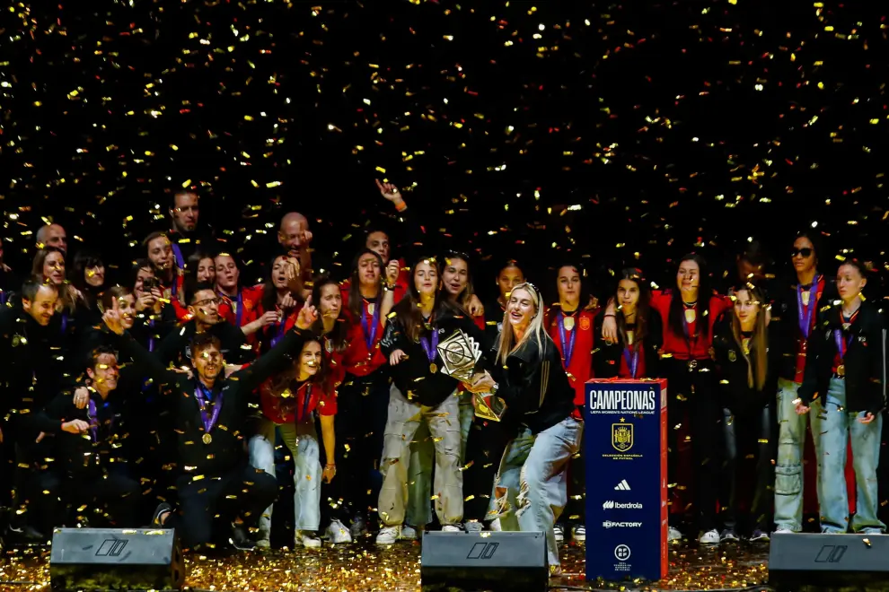 La selección femenina de Fútbol celebra el título de la Liga de Naciones en el Palacio Vistalegre de Madrid.