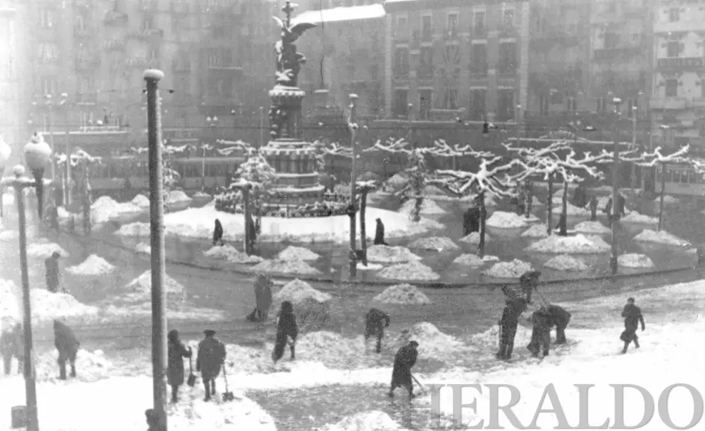 Plaza de España de Zaragoza nevado