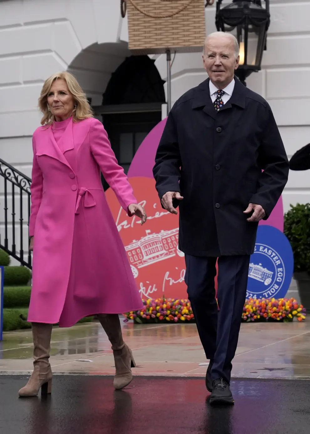 President Joe Biden, right, and first lady Jill Biden attend the White House Easter Egg Roll on the South Lawn of the White House, Monday, April 1, 2024, in Washington. (AP Photo/Evan Vucci)
