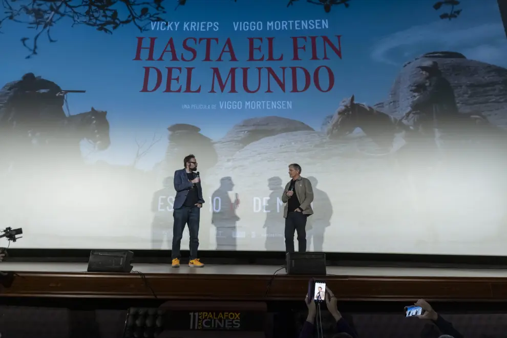 El actor Viggo Mortensen en los cines Palafox de Zaragoza en el preestreno de la película ‘Hasta el fin del mundo’