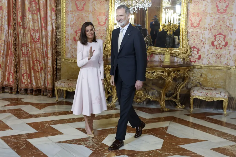 El rey Felipe VI y la reina Letizia en el acto del Premio Cervantes 2023, el 24 de abril de 2024 en el Palacio Real de Madrid.