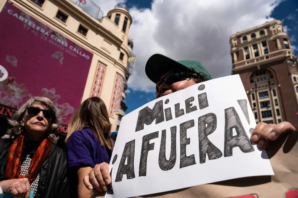 Manifestación en Madrid contra la visita del presidente argentino Javier Milei a España.