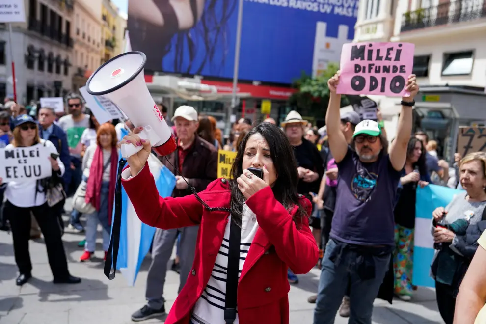 Protestas contra el presidente de Argentina, Javier Milei, en Madrid.