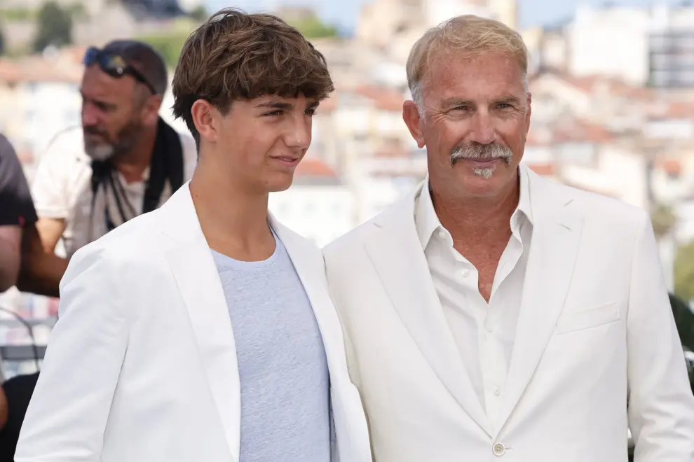 May 19, 2024: Hayes Costner and Kevin Costner pose at the photo call of 'Horizon: An American Saga' during the 77th Cannes Film Festival at Palais des Festivals in Cannes, France, on 19 May 2024. Photo: Alec Michael (Credit Image: © Alec Michael via ZUMA Press)
