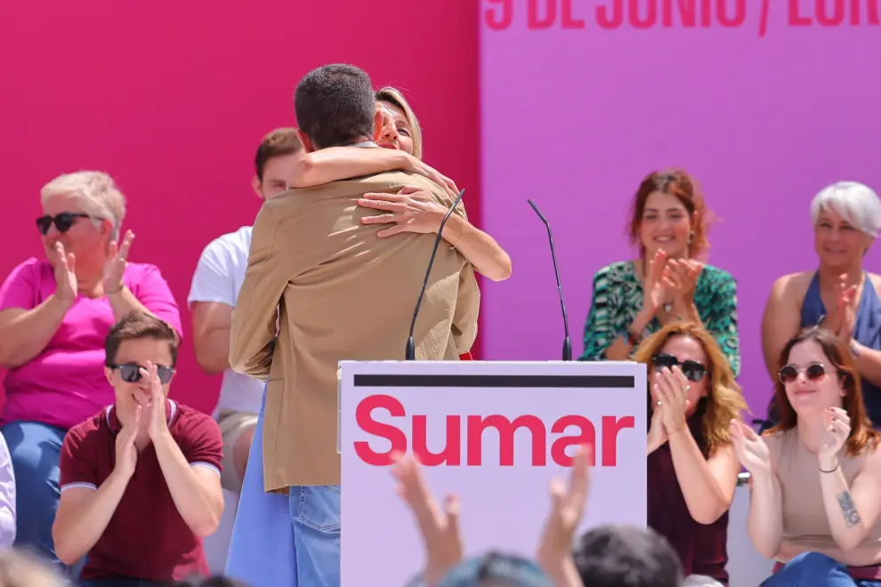 Elecciones europeas 9-J: mitin de la líder de Sumar, Yolanda Díaz,  en el anfiteatro del Parque Delicias de Zaragoza