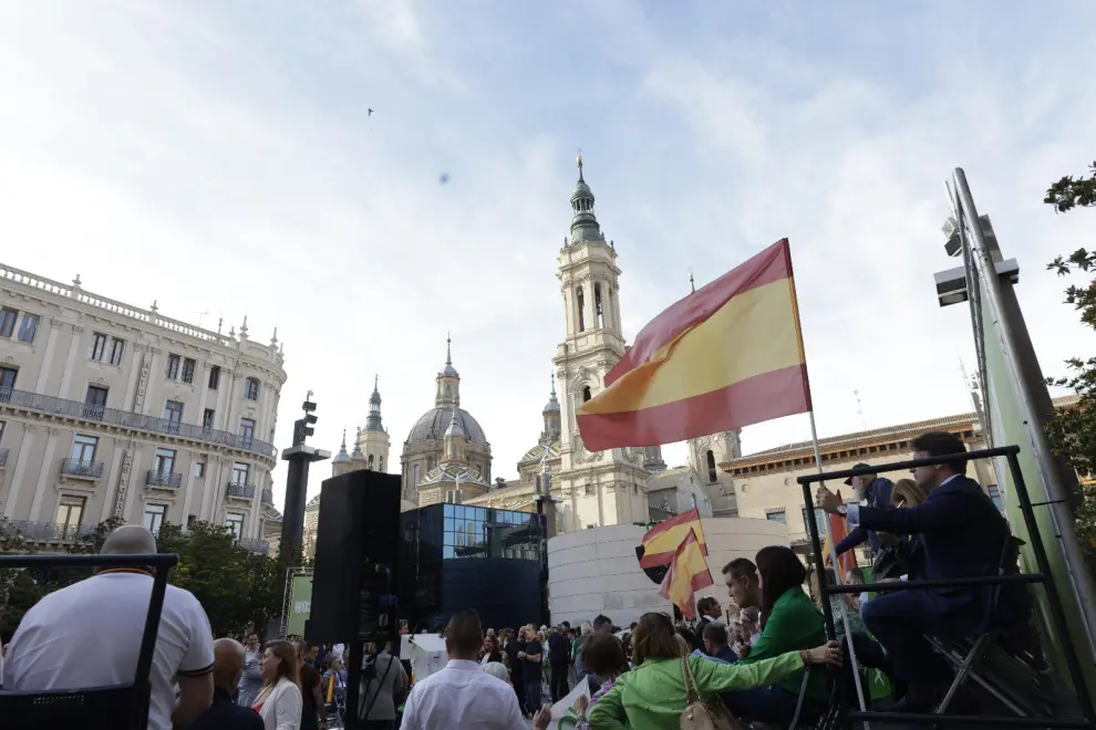 Elecciones europeas 2024: mitin del presidente de Vox, Santiago Abascal, en la plaza del Pilar de Zaragoza