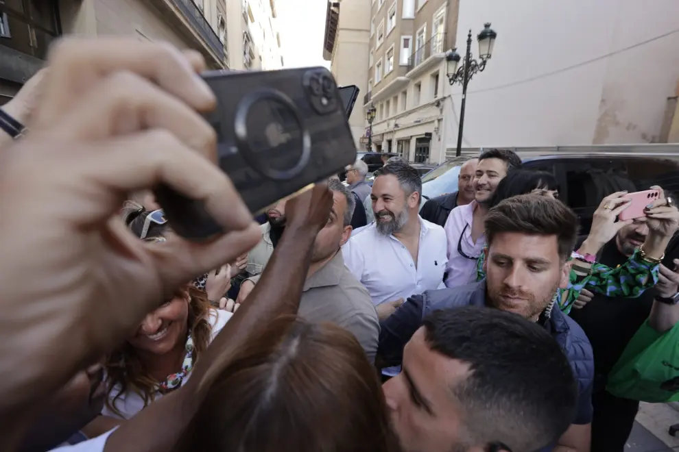 Elecciones europeas 2024: mitin del presidente de Vox, Santiago Abascal, en la plaza del Pilar de Zaragoza