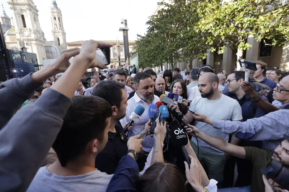 Elecciones europeas 2024: mitin del presidente de Vox, Santiago Abascal, en la plaza del Pilar de Zaragoza