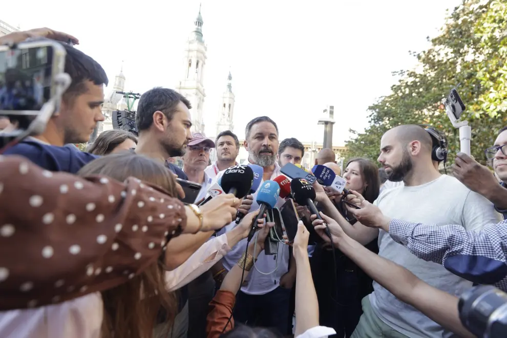 Elecciones europeas 2024: mitin del presidente de Vox, Santiago Abascal, en la plaza del Pilar de Zaragoza