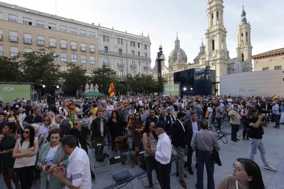 Elecciones europeas 2024: mitin del presidente de Vox, Santiago Abascal, en la plaza del Pilar de Zaragoza