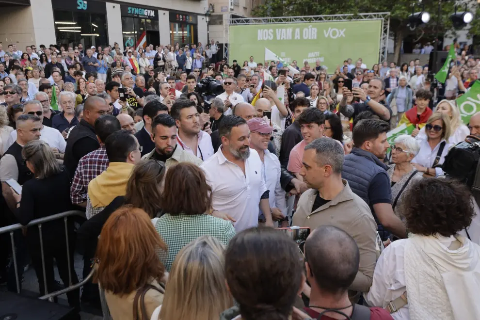 Elecciones europeas 2024: mitin del presidente de Vox, Santiago Abascal, en la plaza del Pilar de Zaragoza