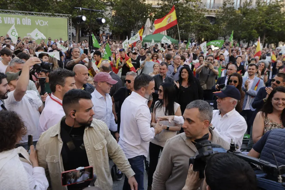 Elecciones europeas 2024: mitin del presidente de Vox, Santiago Abascal, en la plaza del Pilar de Zaragoza