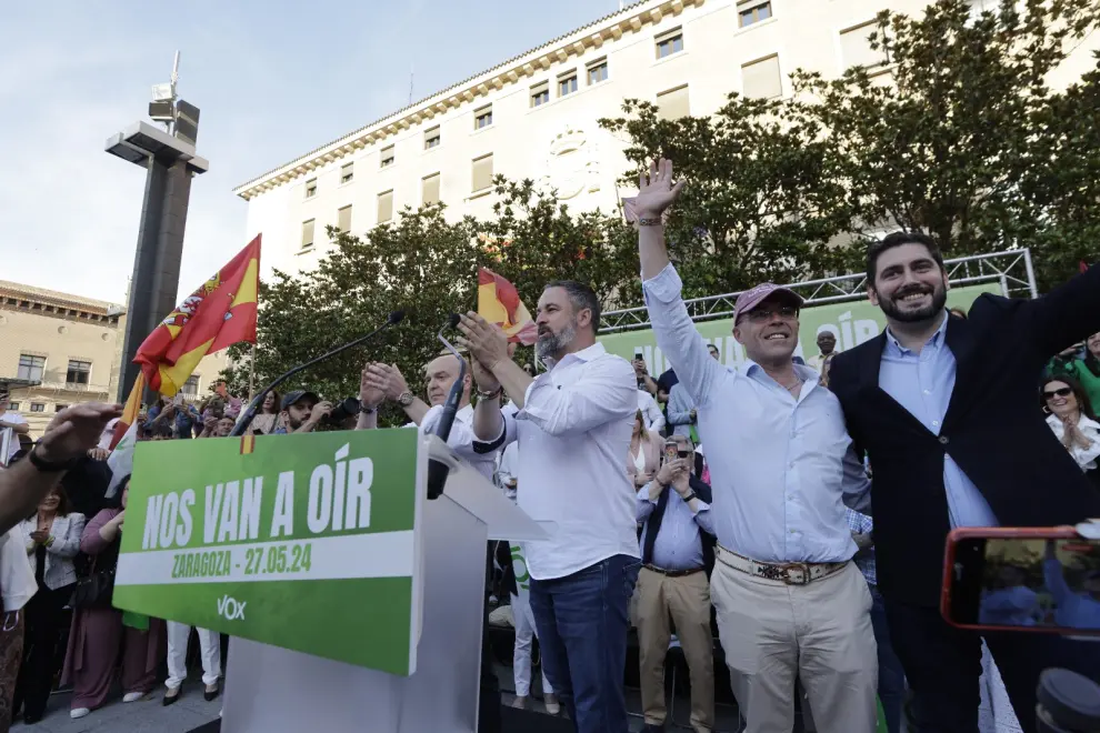 Elecciones europeas 2024: mitin del presidente de Vox, Santiago Abascal, en la plaza del Pilar de Zaragoza