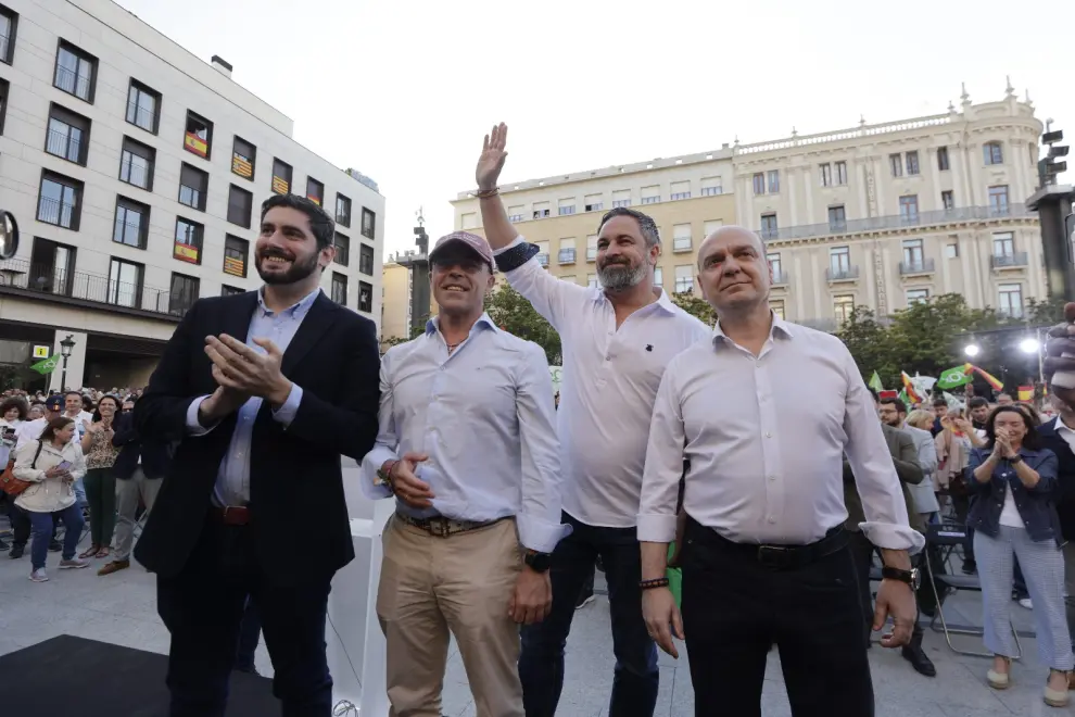 Elecciones europeas 2024: mitin del presidente de Vox, Santiago Abascal, en la plaza del Pilar de Zaragoza