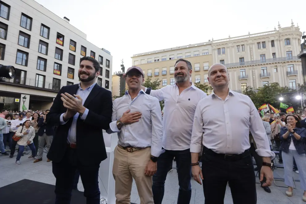 Elecciones europeas 2024: mitin del presidente de Vox, Santiago Abascal, en la plaza del Pilar de Zaragoza