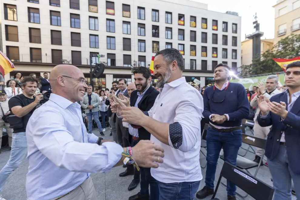 Elecciones europeas 2024: mitin del presidente de Vox, Santiago Abascal, en la plaza del Pilar de Zaragoza