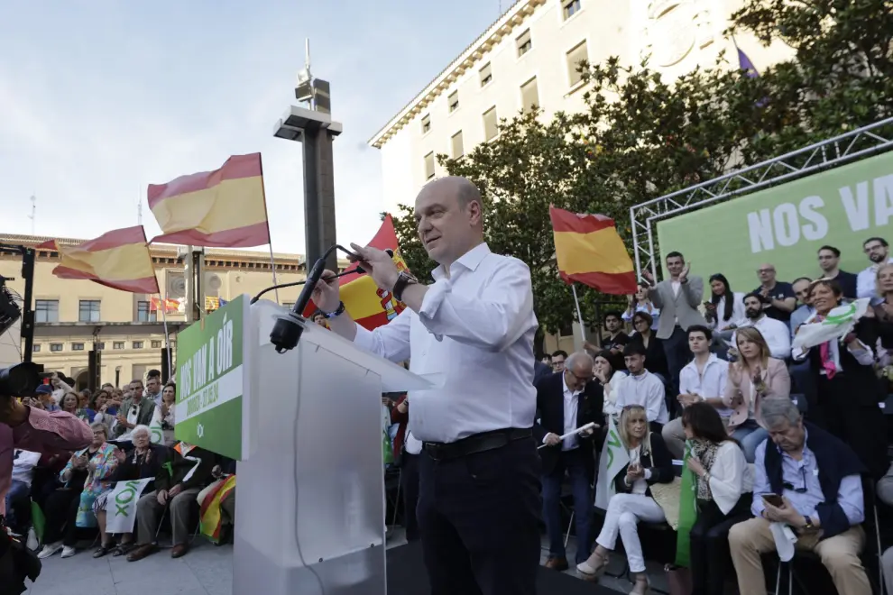 Elecciones europeas 2024: mitin del presidente de Vox, Santiago Abascal, en la plaza del Pilar de Zaragoza