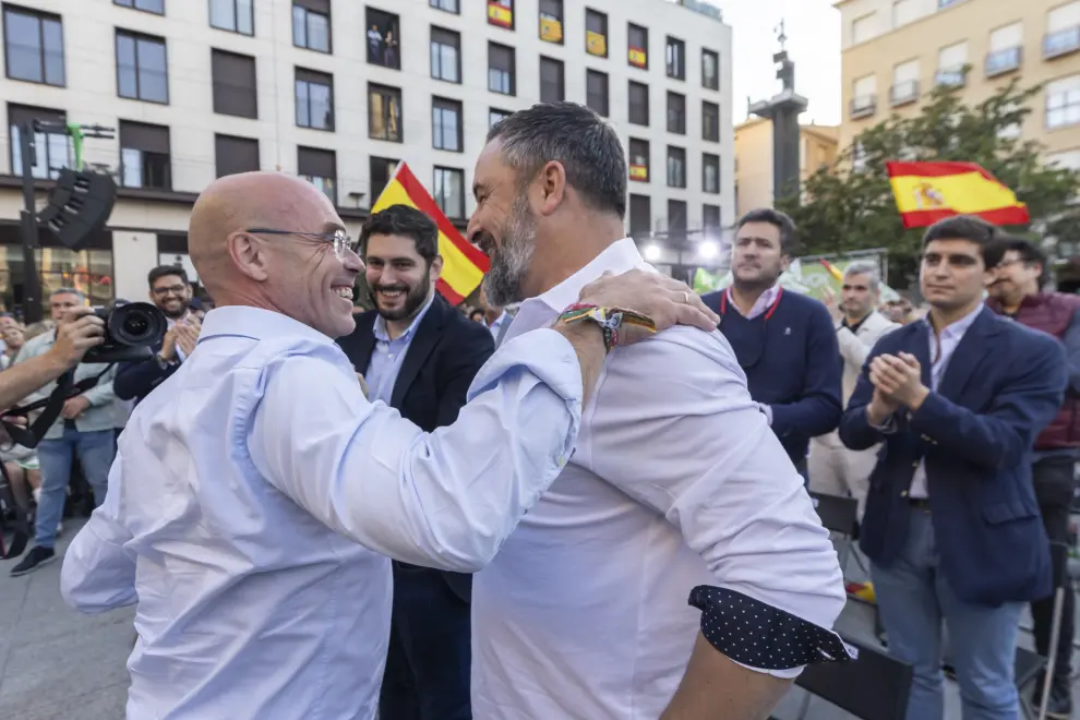 Elecciones europeas 2024: mitin del presidente de Vox, Santiago Abascal, en la plaza del Pilar de Zaragoza