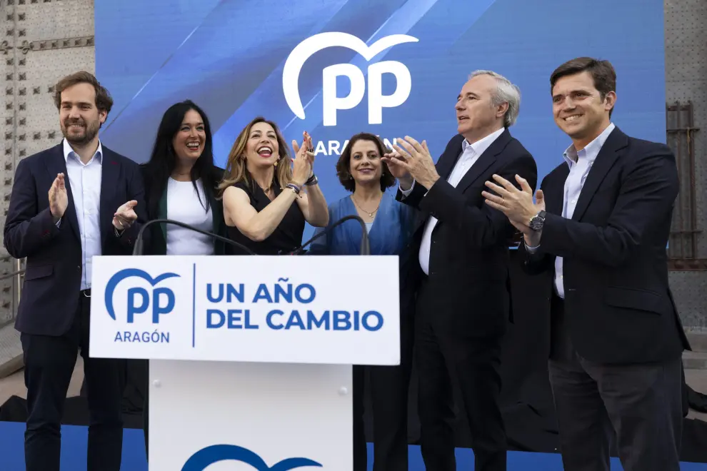 Elecciones europeas en Zaragoza: acto del PP con Jorge Azcón, Borja Giménez Larraz y las alcaldesas Natalia Chueca, Lorena Orduna y Emma Buj