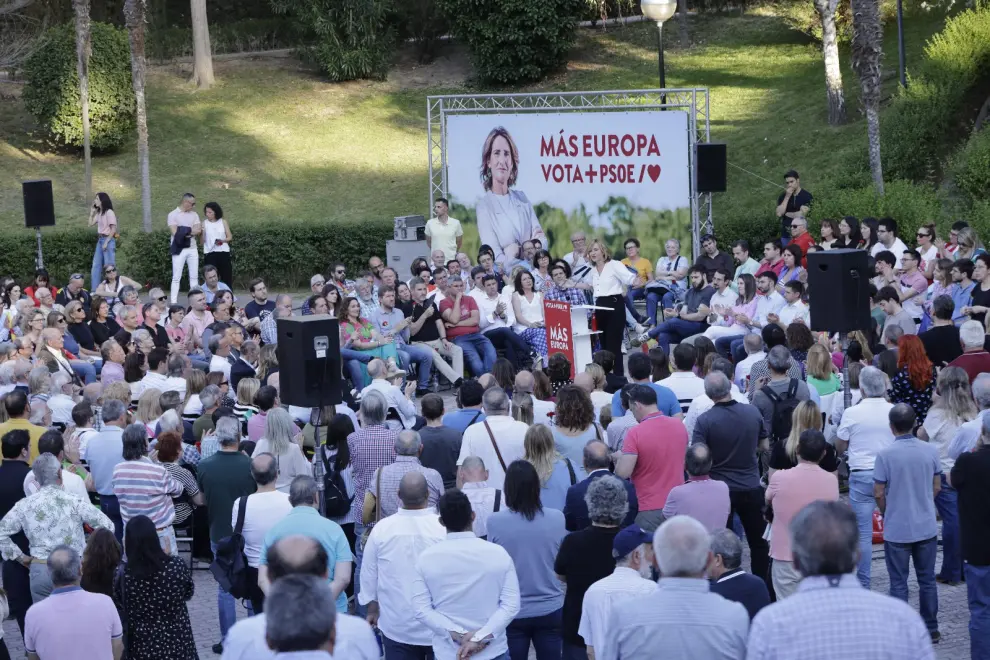 Elecciones europeas en Zaragoza: mitin del PSOE, con Pilar Alegría, Javier Lambán y Rosa Serrano, en el Parque Grande