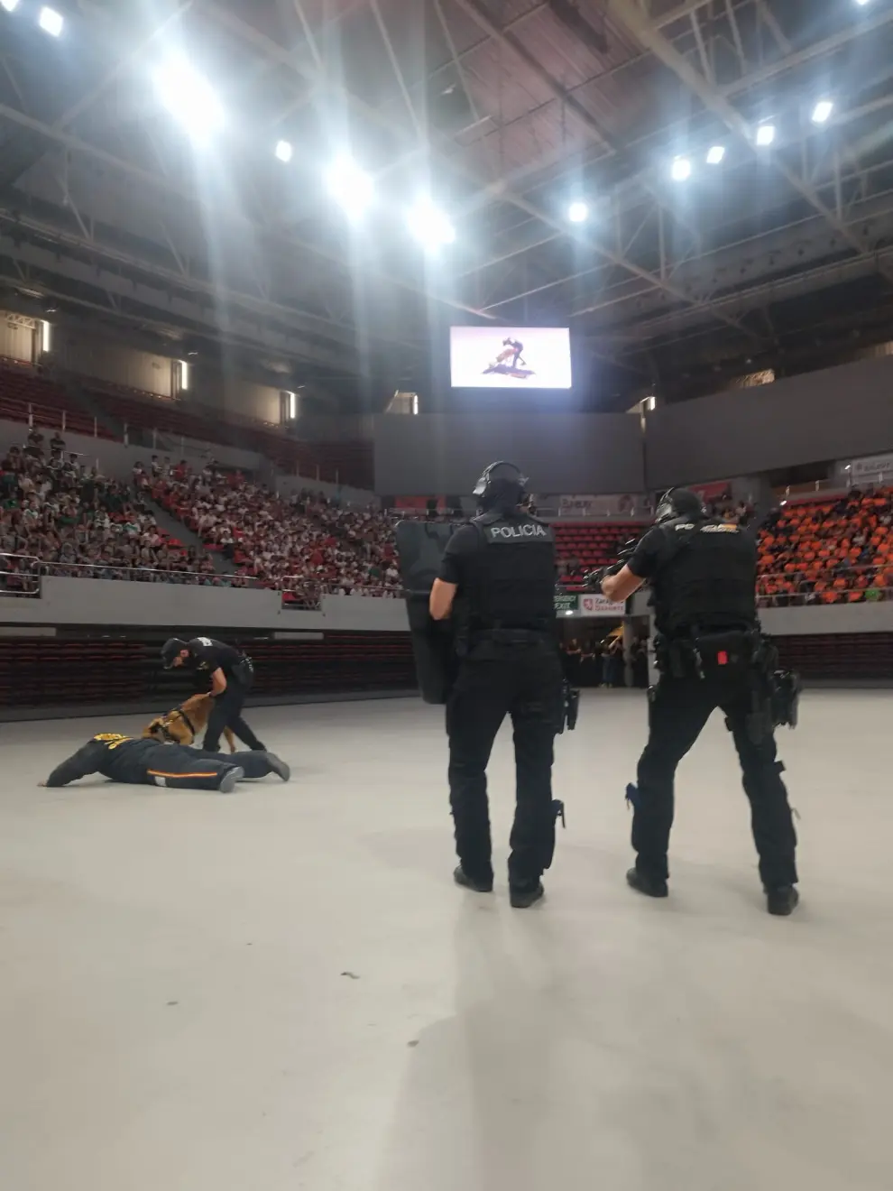 Exhibición de la Policía Nacional ante más de 5.000 escolares en el Príncipe Felipe de Zaragoza.