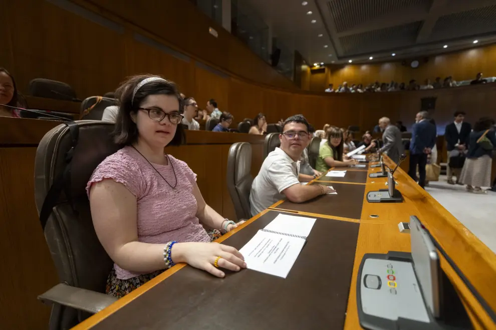 Ensayo del equipo de debate de Fundación Down Zaragoza en las Cortes de Aragón