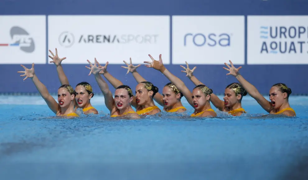 España, en la final de rutina técnica por equipos en el Europeo de natación artística que se celebra en Belgrado
