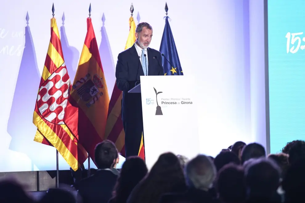 El Rey Felipe VI interviene durante la entrega de los XV Premios Fundación Princesa de Gerona